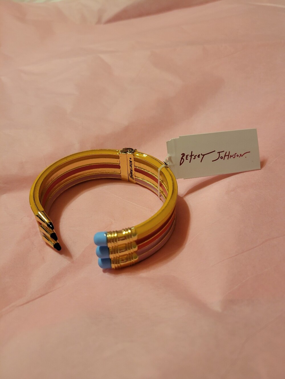 Betsey Johnson Gold-Tone Multicolor Enamel Pencil Cuff Bracelet with Blue Tips